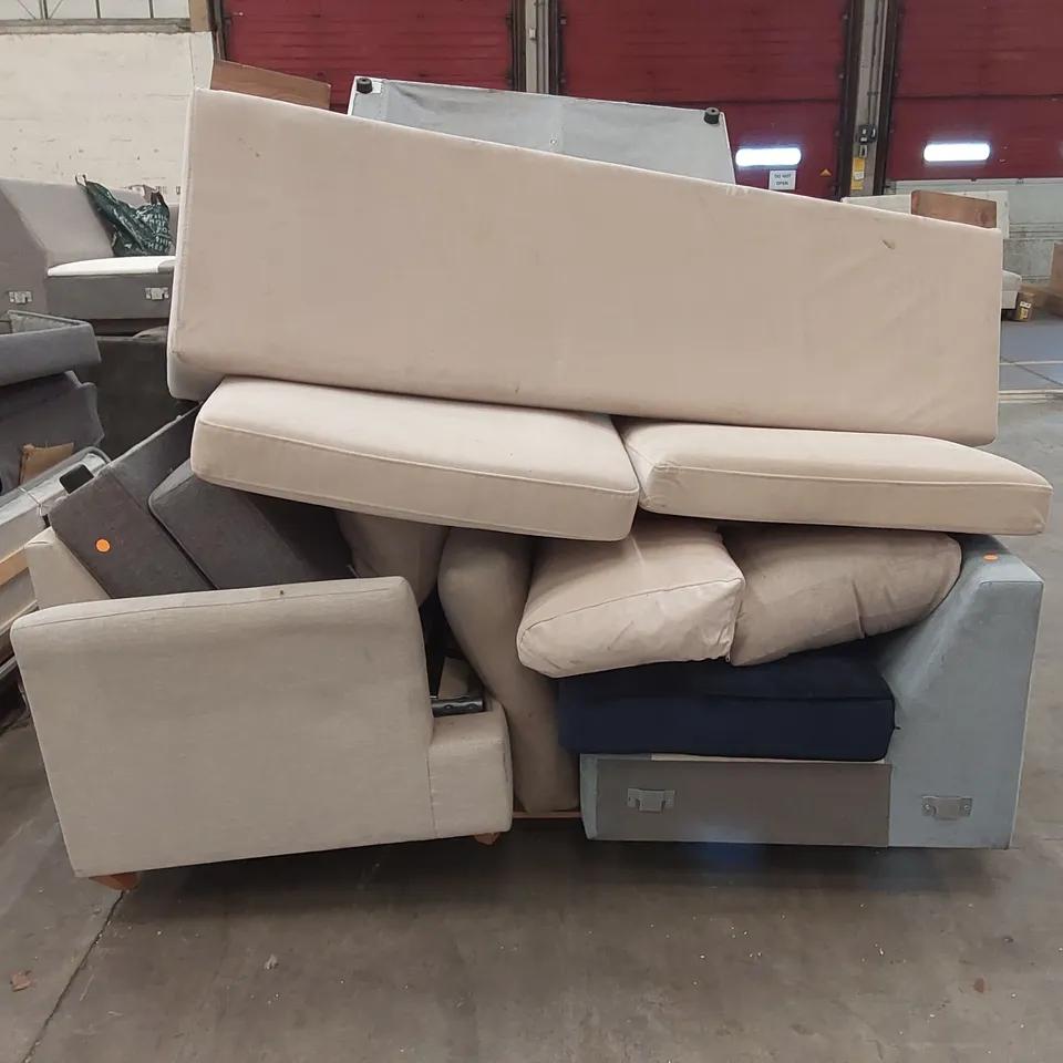 PALLET OF ASSORTED INCOMPLETE SOFA BED PARTS, PIECES AND CUSHIONS