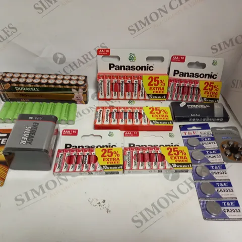 APPROXIMATELY 50 ASSORTED BATTERY PRODUCTS TO INCLUDE CELL BATTERIES, AA, RECHARGEABLES ETC