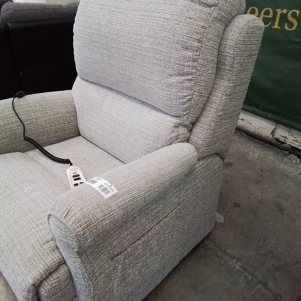 QUALITY BRITISH DESIGNER G PLAN POWER RISE & RECLINING EASY CHAIR LIGHT GREY FABRIC 