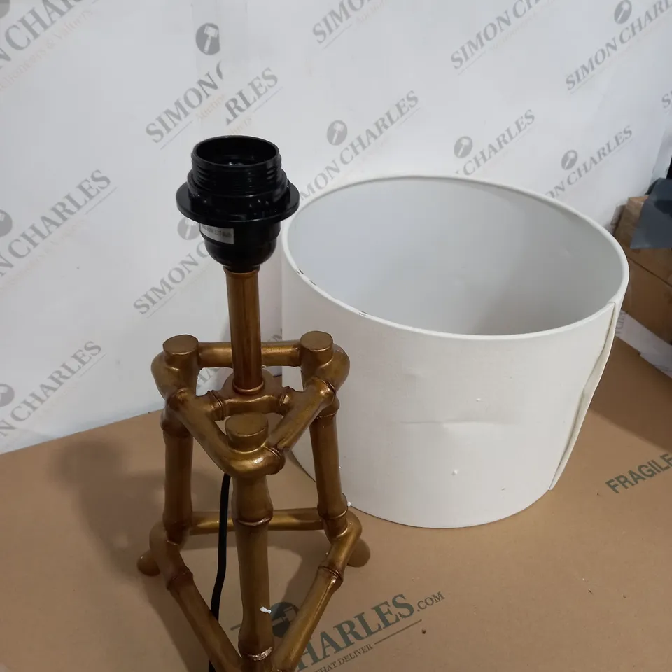 BOXED BRONZE COLOURED BASE LAMP WITH WHITE SHADE 