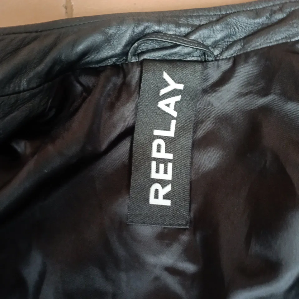 REPLAY LEATHER JACKET IN BLACK - MEDIUM