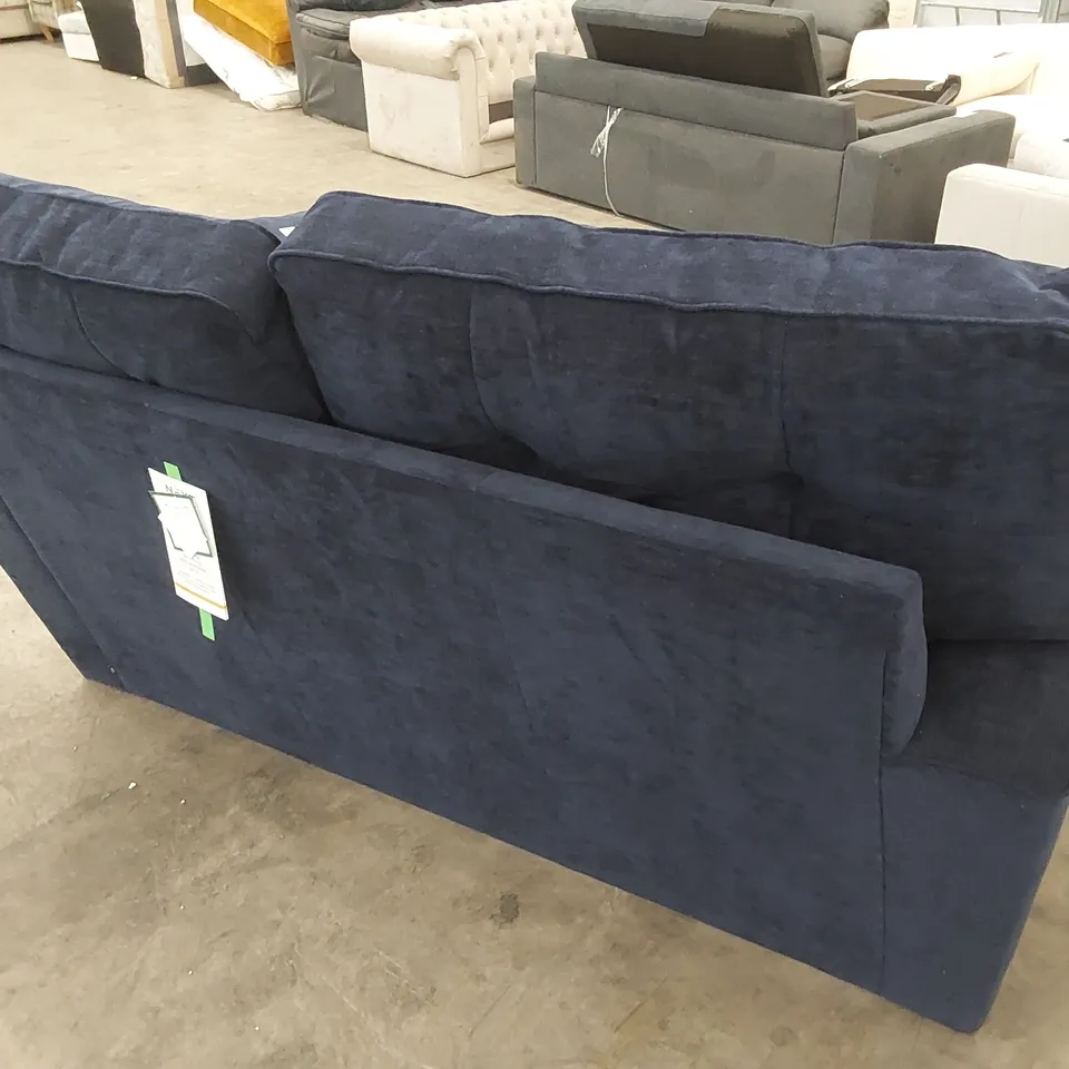 DESIGNER STAMFORD SMALL 2-SEATER HIGH-BACKED FIRM FABRIC UPHOLSTERED SOFA - NAVY BLUE