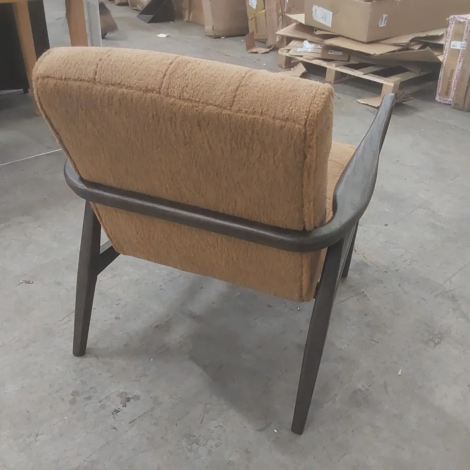 DESIGNER WOOD FRAME ARM CHAIR WITH UPHOLSTERED SEAT