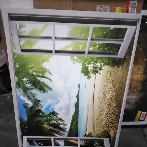 BOXED BEACH SUNSET VIEW 3D WINDOW EFFECT CANVAS WALL ART