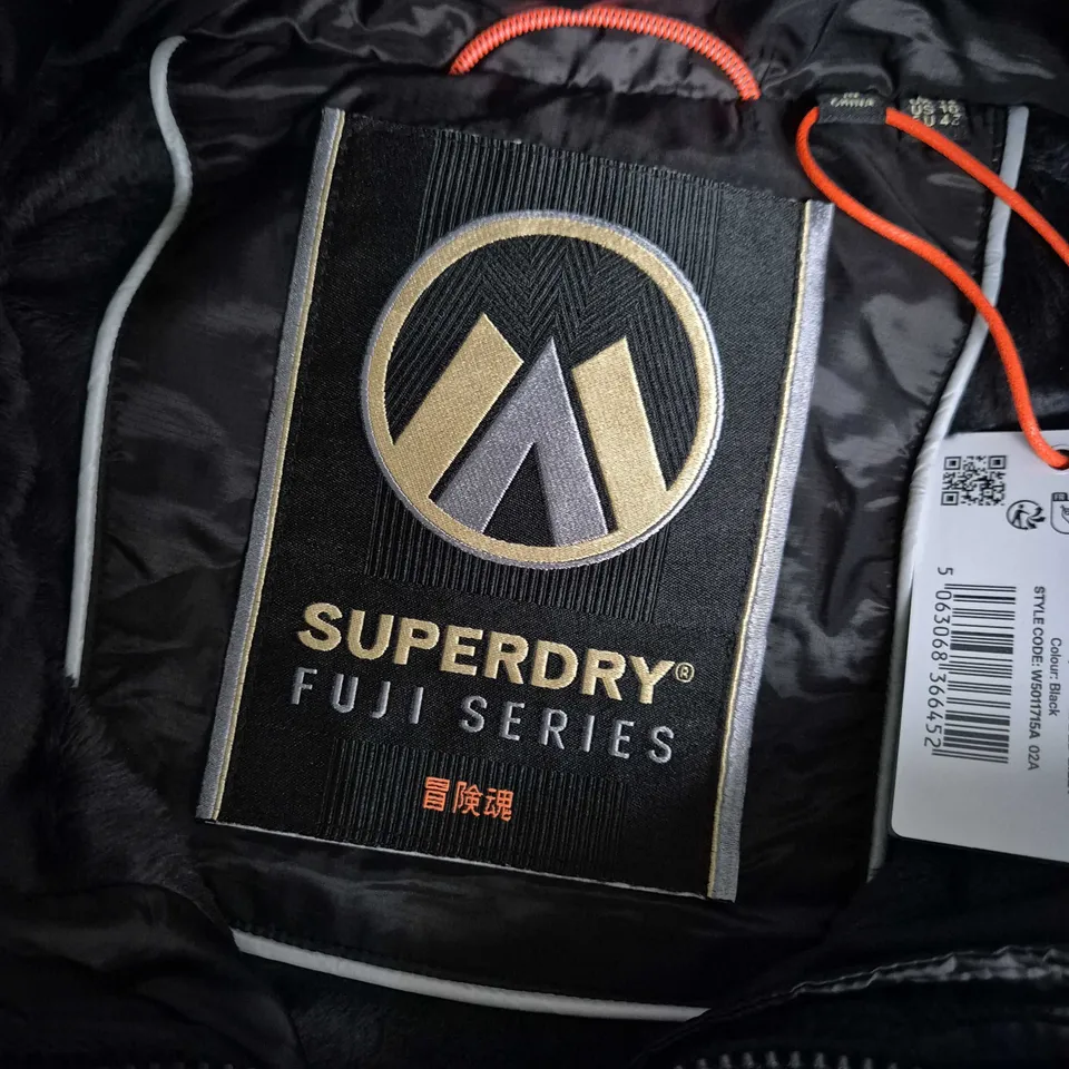 SUPERDRY FUJI SERIES HOODED PADDED GILET – BLACK, UK 14 (US 10, EU 42)