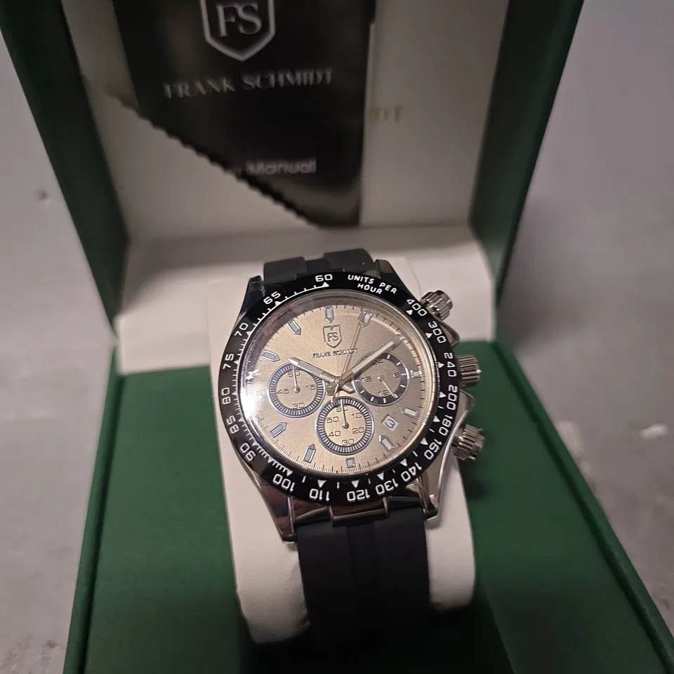 FRANK SCHMIDT WATCH – MULTI FUNCTION SUB DIALS WITH DATE – HQ RUBBER SPORTS STRAP – 3ATM WATER RESISTANT – GIFT BOX INCLUDED