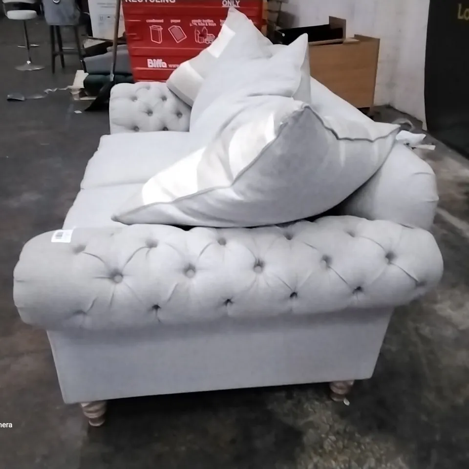 QUALITY DESIGNER KEATON 3 SEATER SOFA WITH SCATTER BACK CUSHIONS FOSSIL FABRIC
