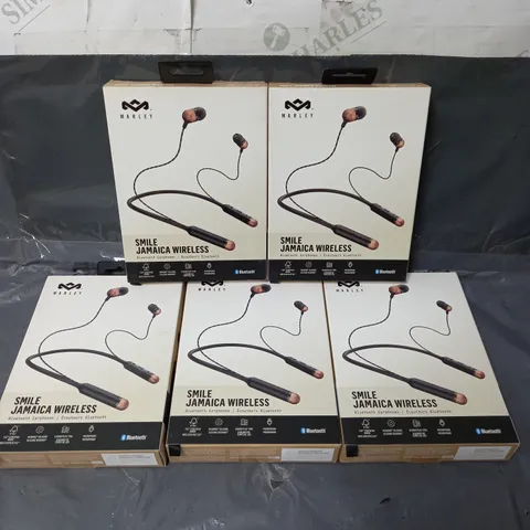 5 X BOXED MARLEY SMILE JAMAICA WIRELESS BLUETOOTH EARPHONES IN BLACK