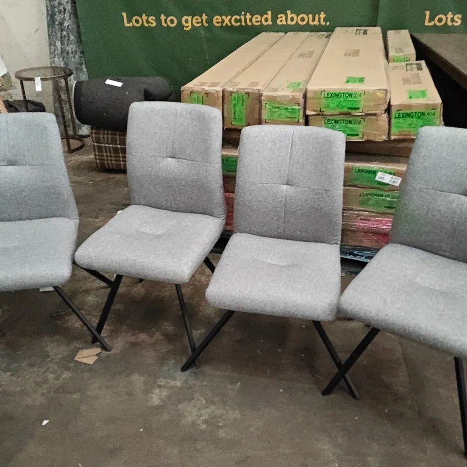SET OF 4 GREY FABRIC DINING CHAIRS ON BLACK LEGS