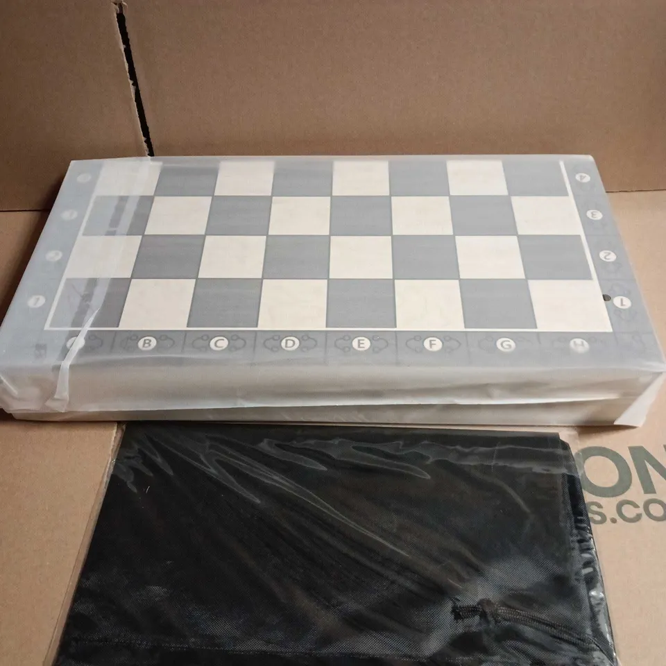 CHESS & CHECKERS SET – VENEER INLAY WOODEN BOARD & PIECES