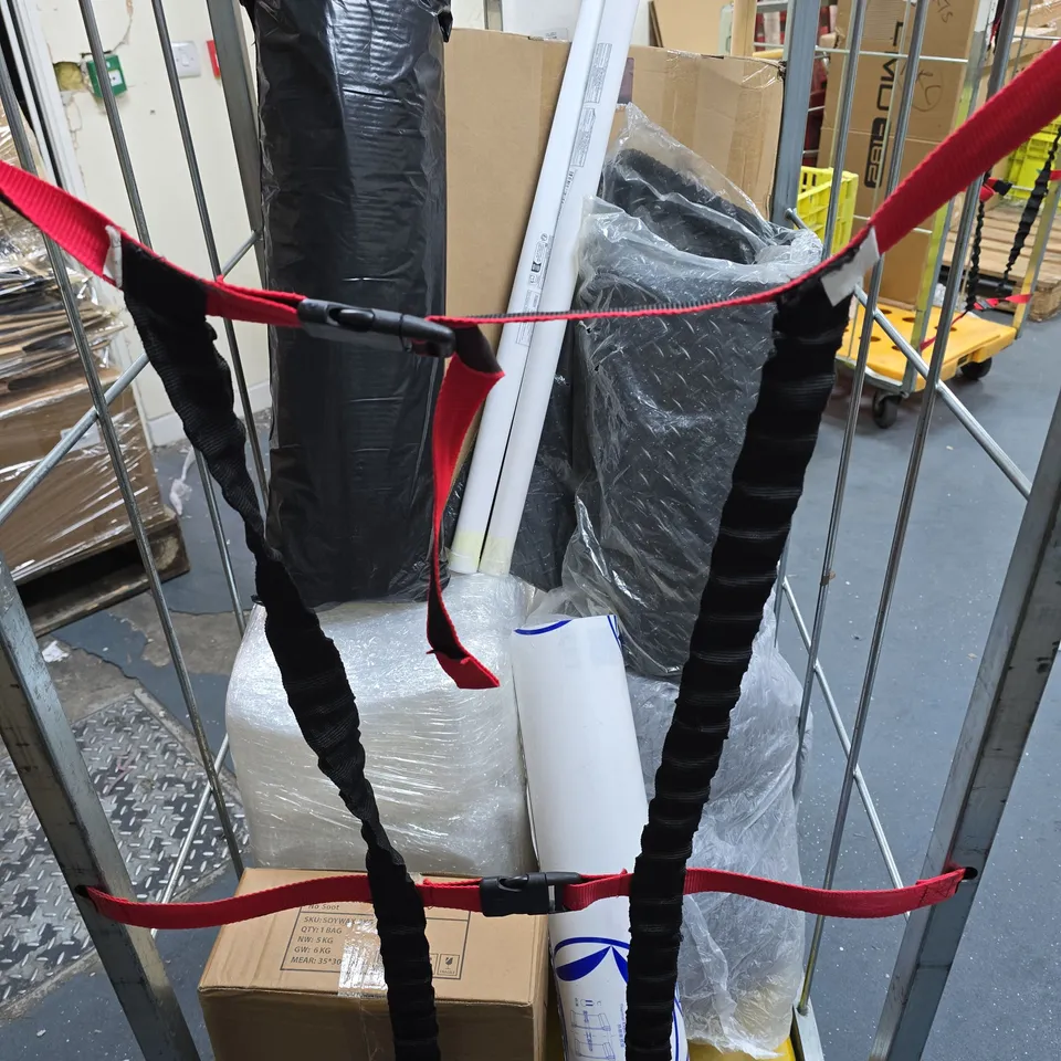 CAGE OF APPROXIMATELY 9 ASSORTED ITEMS INCLUDING FOAM MAT , RUBBER MAT AND 5KG SOY WAX 