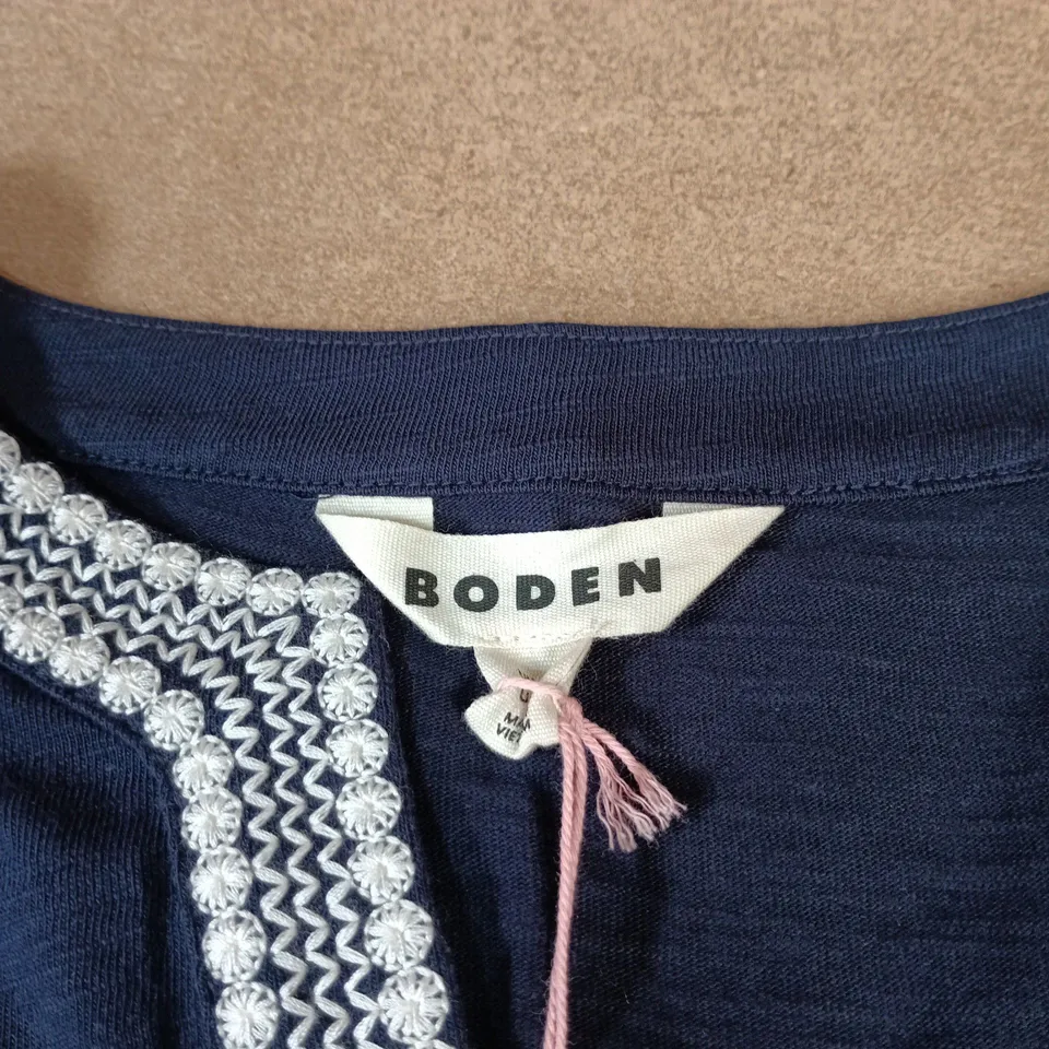 BODEN NAVY DRESS WITH BEADED NECKLINE, UK 12L (LONG)