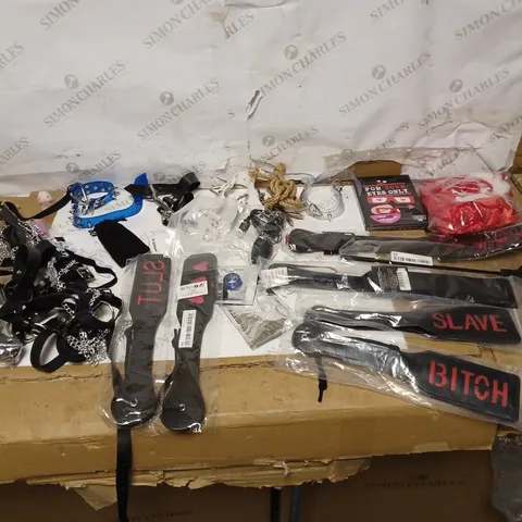 LOT OF APPROXIMATELY 15 ADULT TOYS TO INCLUDE SLAPERS, WHIP, AND FOR YOUR EYES ONLY BOOK ETC.