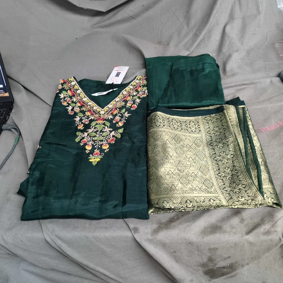 STOCK OUT BY ANJU FABRICS – WOMEN'S GREEN EMBROIDERED KURTI (XXL)