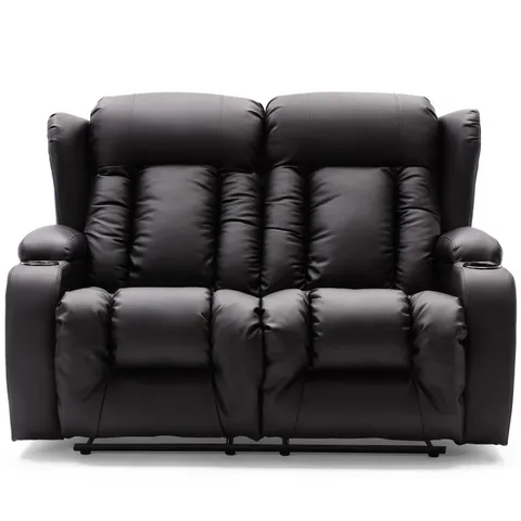 BOXED DESIGNER CAESAR POWER RECLINING TWO SEATER SOFA BLACK LEATHER 