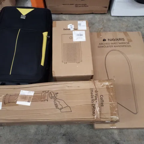 PALLET CONTAINING ASSORTED PRODUCTS INCLUDING DEHUMIDIFIER, ARCHED WALL MIRROR, SUITCASE & COFFEE DREG BUCKET