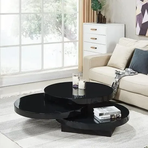 BOXED TRIPLO ROTATING COFFEE TABLE IN BLACK HIGH GLOSS (2 BOXES)