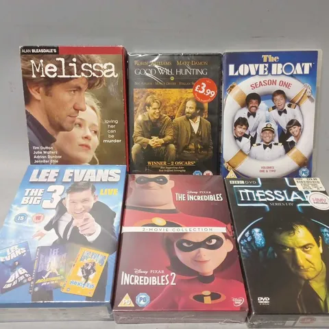 APPROXIMATELY 16 ASSORTED DVDS TO INCLUDE THE LIFEBOAT SEASON ONE, THE INCREDIBLES 1&2, LEE EVANS THE BIG 3 BOXSET, ETC