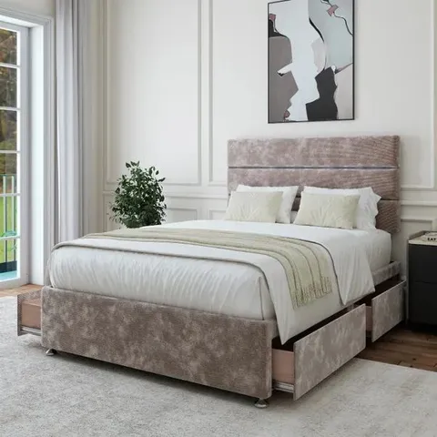 BAGGED BEDMASTER LUXURY CHENILLE UNIVERSAL 4 DRAWER DIVAN BASE - DOUBLE, DOVE GREY (2 ITEMS)