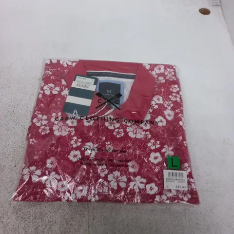 CREW CLOTHING COMPANY - HIBISCUS PRINT POLO SHIRT – RED/WHITE, UK SIZE L (CLOTHING, MEN) 