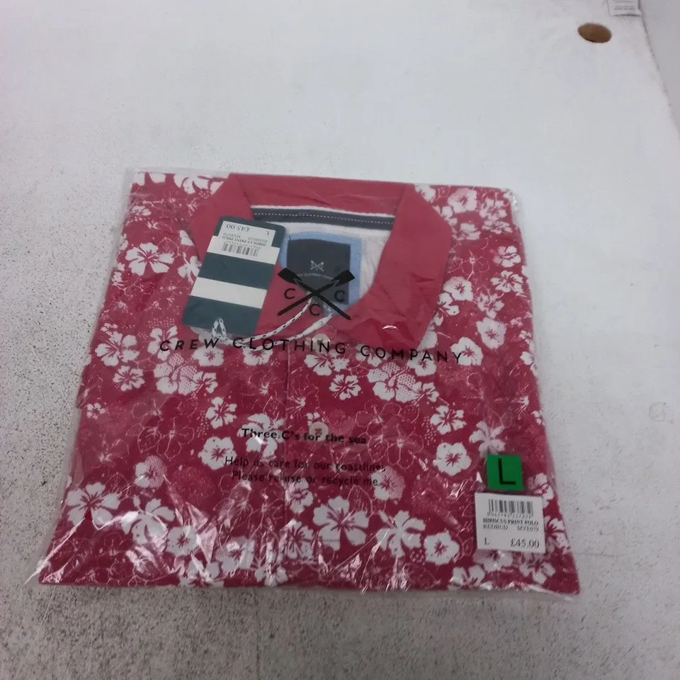CREW CLOTHING COMPANY - HIBISCUS PRINT POLO SHIRT – RED/WHITE, UK SIZE L (CLOTHING, MEN) 