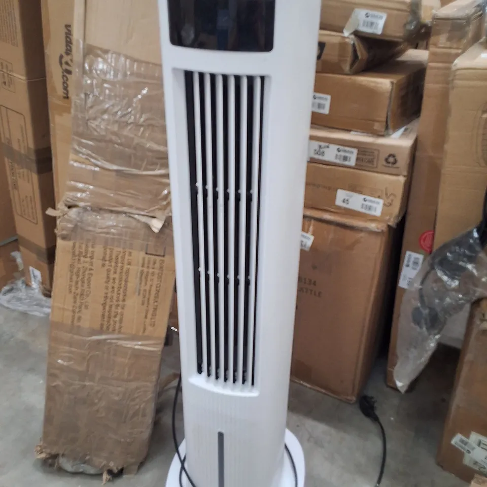 FAN IN WHITE ELECTRIC AIR COOLER PEDESTAL WITH REMOTE CONTROL, TALL STANDING, HUMIDIFICATION SETTING, 3 SPEED SETTINGS, OSCILLATING FUNCTION RHCLT5L