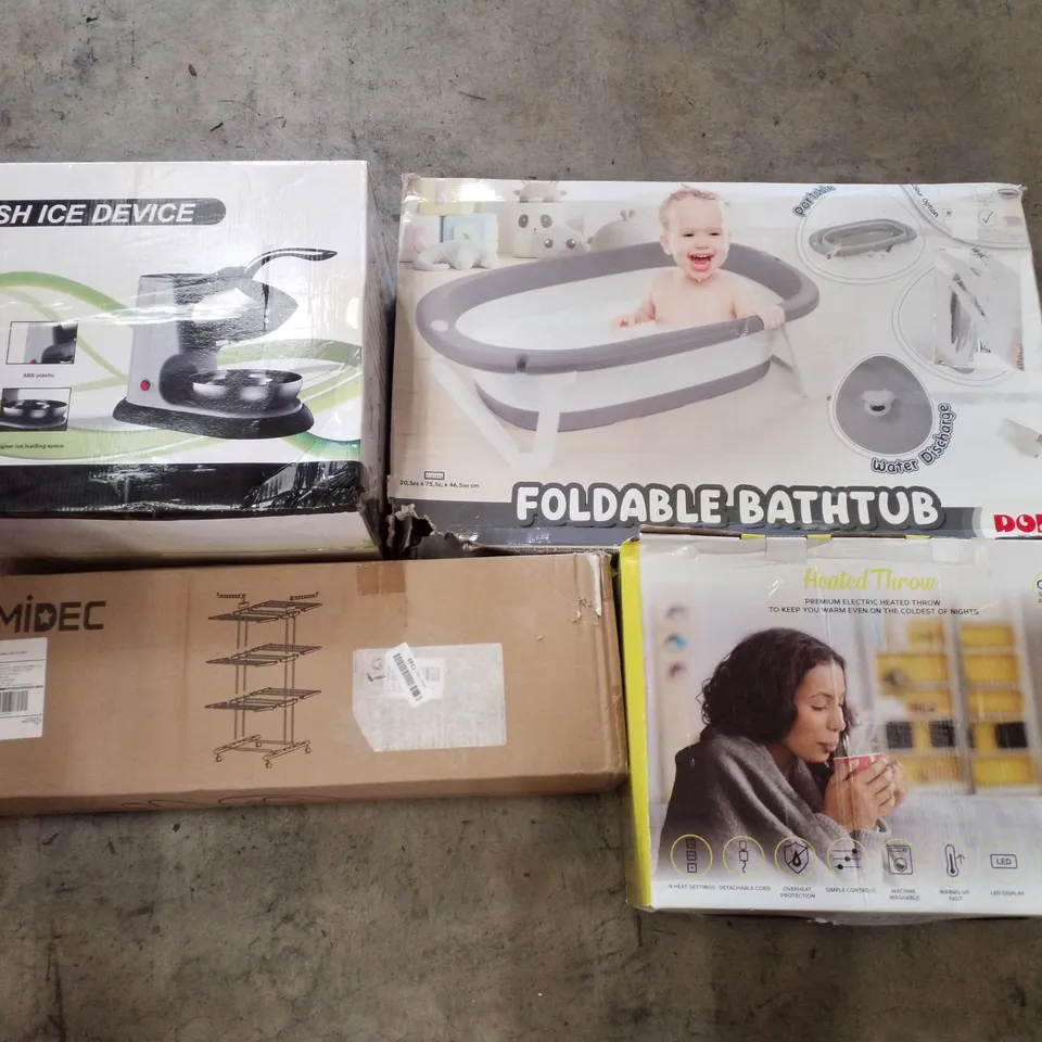 PALLET CONTAINING ASSORTED PRODUCTS INCLUDING SMASH ICE DEVICE, CLOTHES AIRER, FOLDABLE BATHTUB & HEATED THROW 