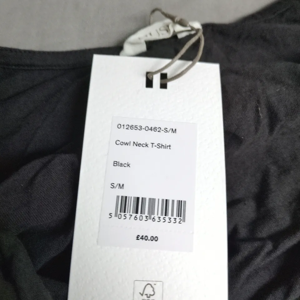 HUSH COWL NECK T-SHIRT – BLACK, SIZE S/M