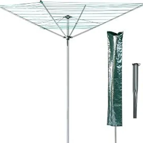 BOXED GARDEN MILE® 50M 4 ARM ROTARY WASHING LINE HEAVY DUTY 50M OUTDOOR CLOTHES AIRER WITH GROUND SPIKE & WATERPROOF COVER
