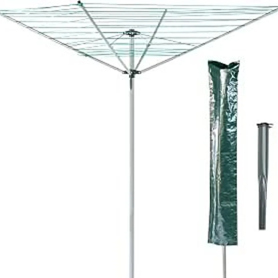 BOXED GARDEN MILE® 50M 4 ARM ROTARY WASHING LINE HEAVY DUTY 50M OUTDOOR CLOTHES AIRER WITH GROUND SPIKE & WATERPROOF COVER
