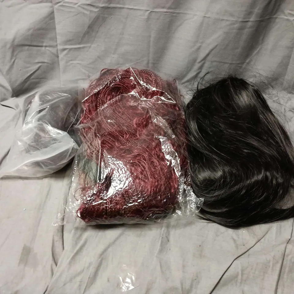 APPROXIMATELY 6 ASSORTED COSMETIC PRODUCTS TO INCLUDE WIGS OF VARIOUS STYLES