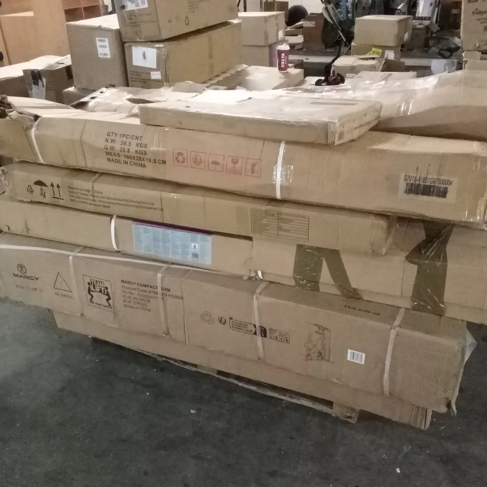PALLET OF ASSORTED INCOMPLETE GYM EQUIPMENT, SPORTS AND OUTDOOR PLAY PARTS AND PIECES