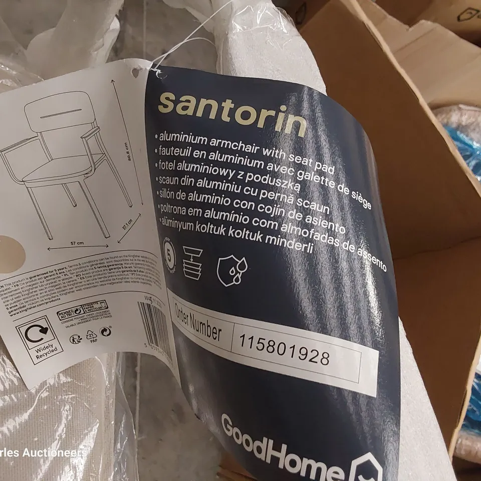 PAIR OF SANTORIN ALUMINIUM FRAMED ARMCHAIRS WITH SEAT PADS