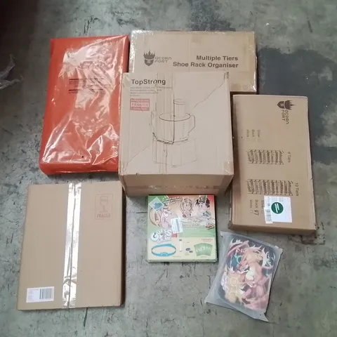 PALLET OF ASSORTED HOUSEHOLD GOODS AND PRODUCTS TO INCLUDE; FOOD PROCESSOR, SHOE RACKS, CHOCOLATE ADVENT CALENDARS ETC