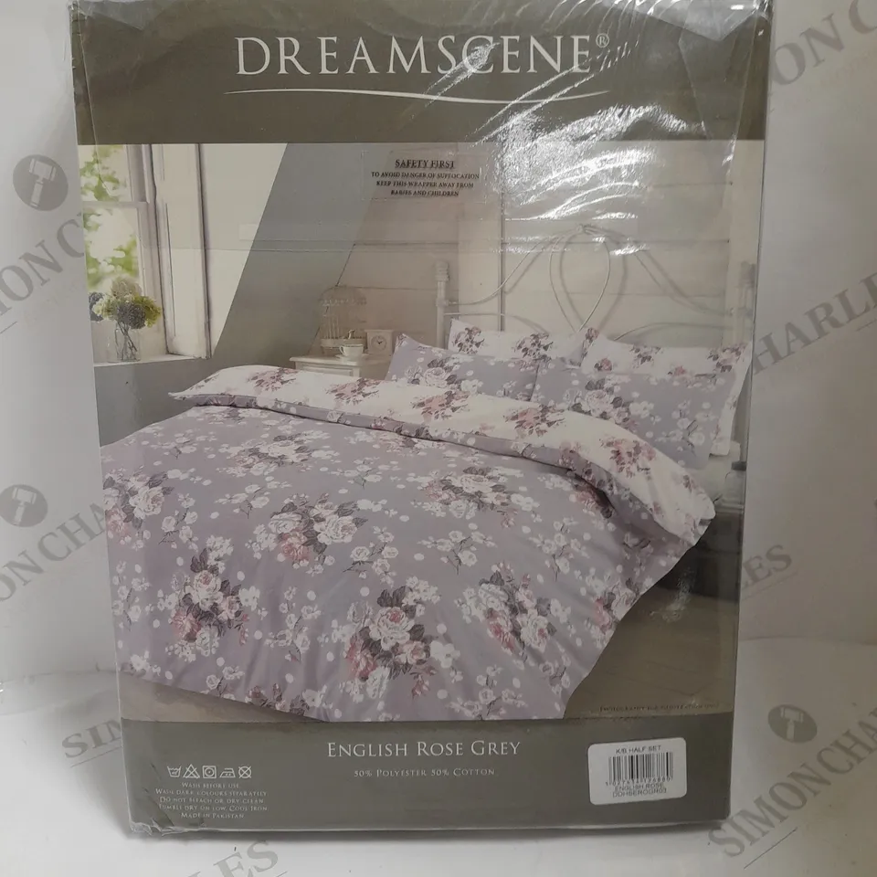 DREAMSCENE ENGLISH ROSE GREY KINJG SIZE DUVET SET