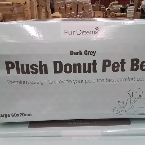 BOX CONTAINING 12 BRAND NEW PLUSH DONUT PED BEDS -GREY-