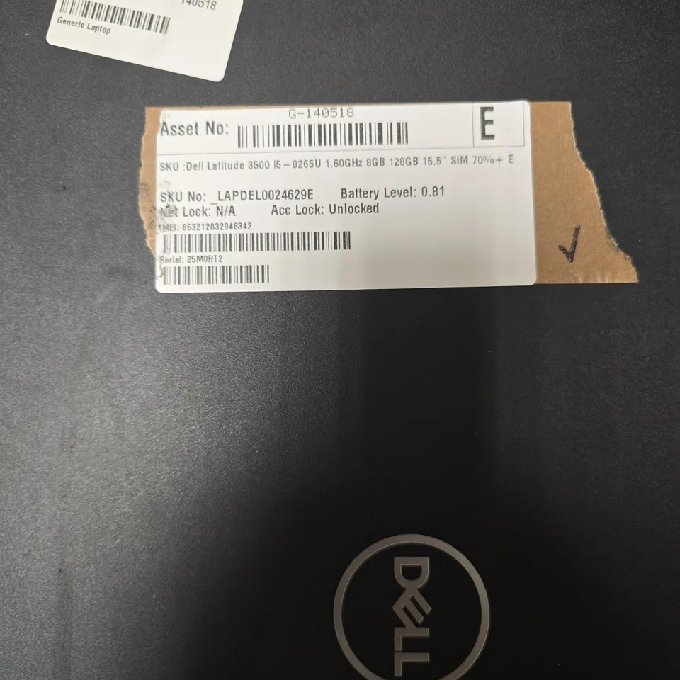 DELL LATITUDE 3500 LAPTOP – I5-8265U, 8GB RAM, 128GB SSD, 15.5IN DISPLAY – ASSET G-140518