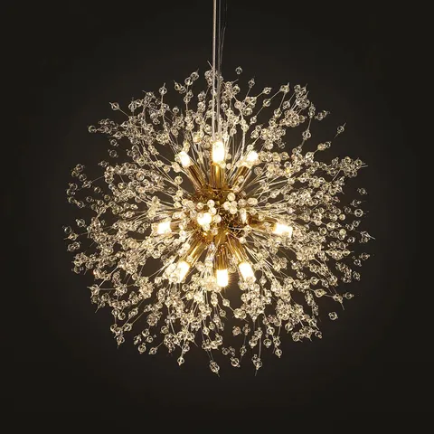 BOXED DANDELION 9-LIGHT SPUTNIK CRYSTAL CHANDELIER STARBURST SUNBURST