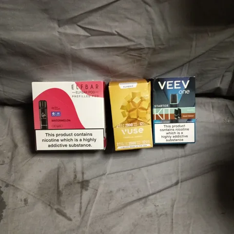 APPROXIMATELY 15 ASSORTED E-CIGARETTE PRODUCTS INCLUDING EFLBAR, VUSE AND VEEV ONE