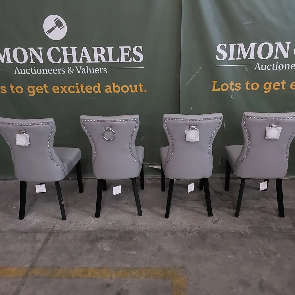 SET OF 4 KENSINGTON LIGHT GREY BUTTON BACK DINING CHAIRS WITH BLACK LEGS 