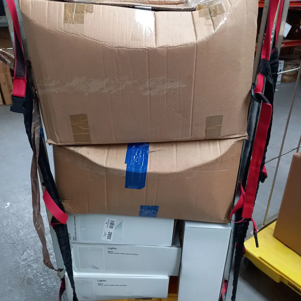 LARGE ASSORTMENT OF BOXES TO CONTAIN WHITE METAL COOLIE STYLE PENDANT LIGHTS, AND MULTIPLE PAIRS OF SHOES IN VARIOUS STYLES AND SIZES - COLLECTION ONLY