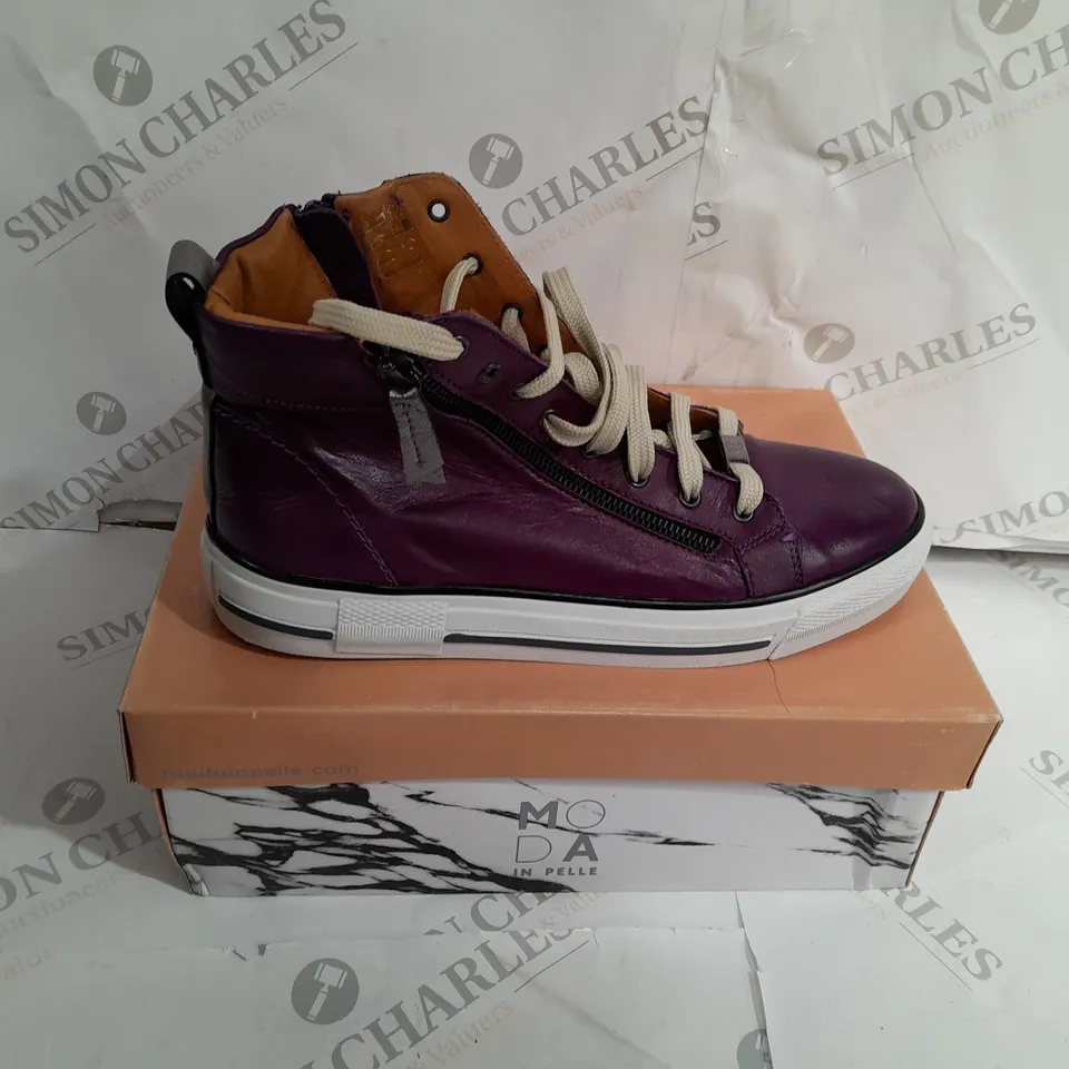 BOXED MODA FEROZI PURPLE LEATHER TRAINERS SIZE 7