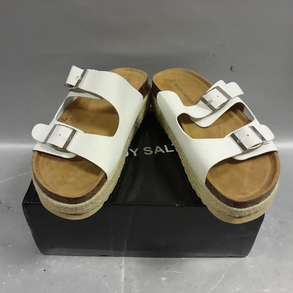 BOXED PAIR OF READY SALTED TWIN STRAP FLATFORM SANDALS - 7