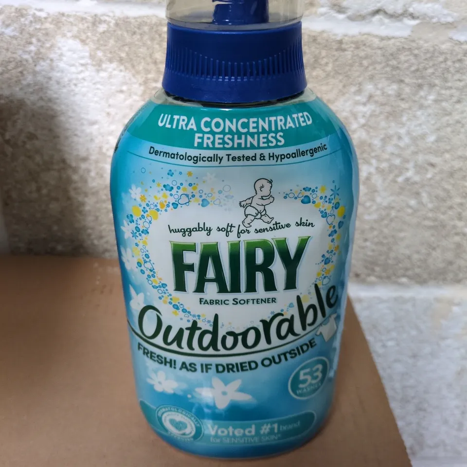 BOX OF 8 BOTTLES OF FAIRY OUTDOORABLE FABRIC SOFTENER 742ML PER BOTTLE