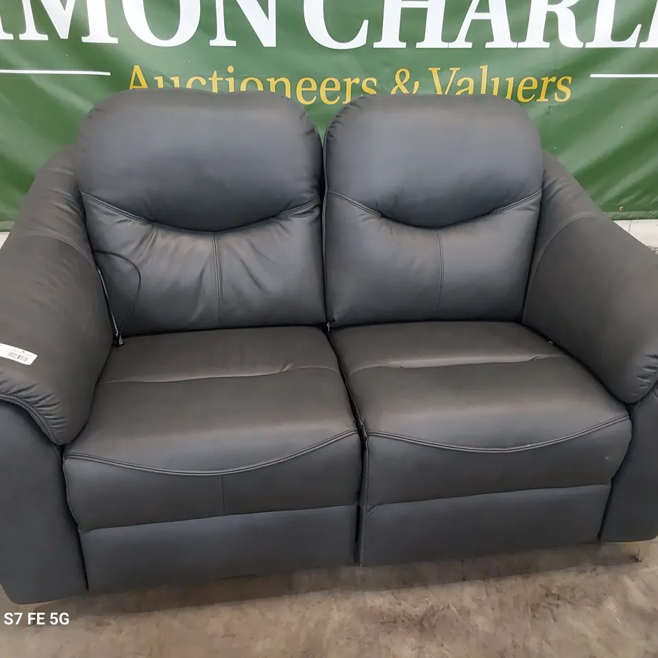 QUALITY BRITISH DESIGNER G PLAN JACKSON POWER RECLINING TWO SEATER SOFA CAMBRIDGE PETROL BLUE LEATHER 