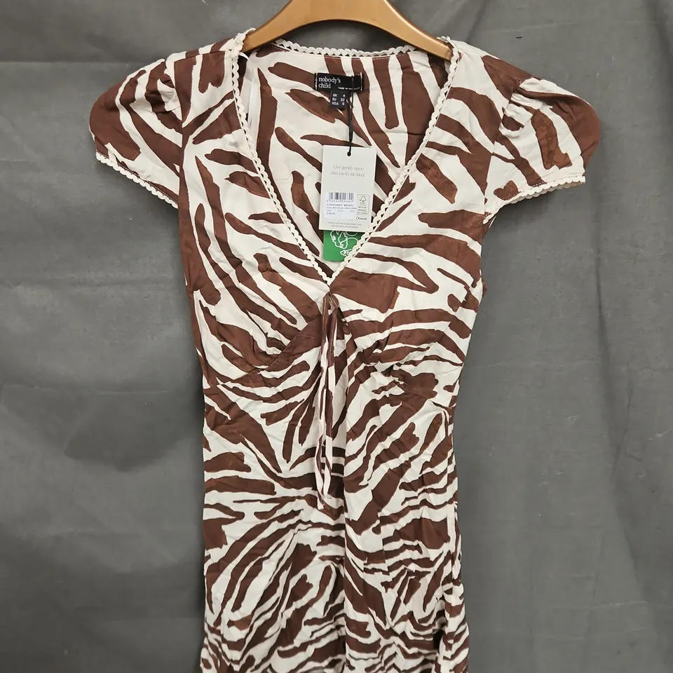 NOBODY'S CHILD ROSA MINI DRESS IN BROWN ZEBRA STRIPE SIZE 4