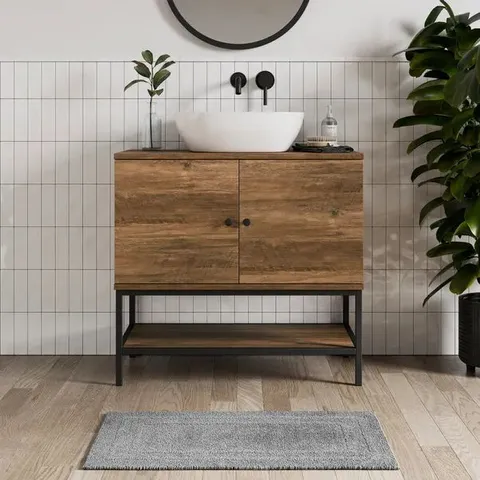 BOXED DUNELM FULTON VANITY UNIT - RUSTIC PINE EFFECT