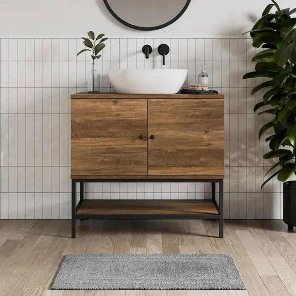 BOXED DUNELM FULTON VANITY UNIT - RUSTIC PINE EFFECT