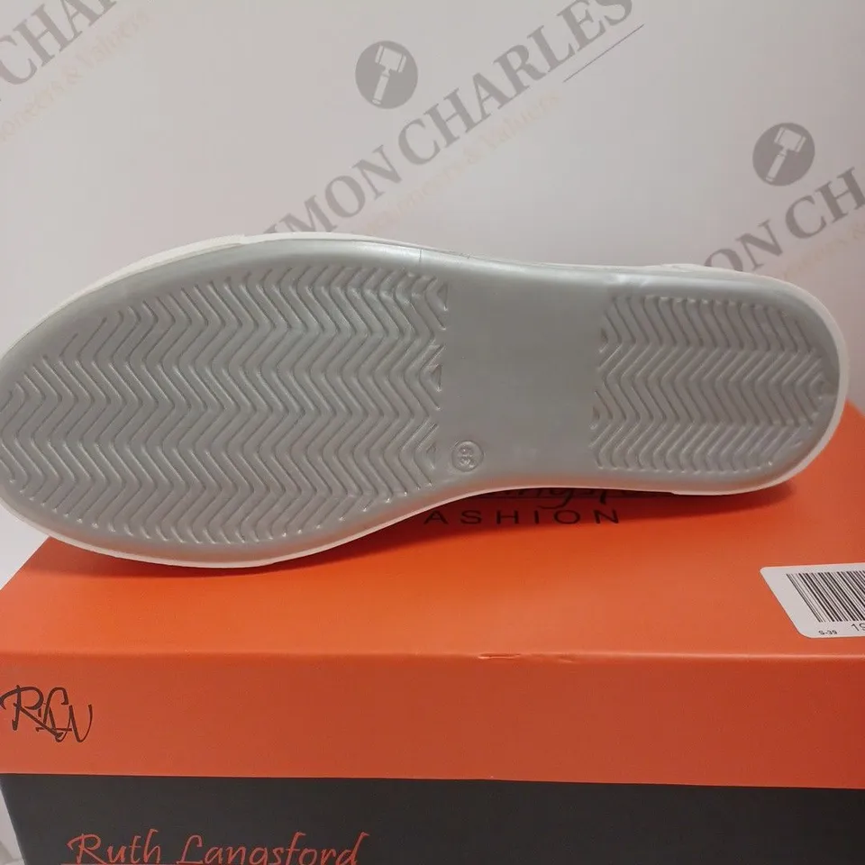 BOXED RUTH LANGSFORD ZIP DETAIL TRAINERS, SILVER - SIZE 6