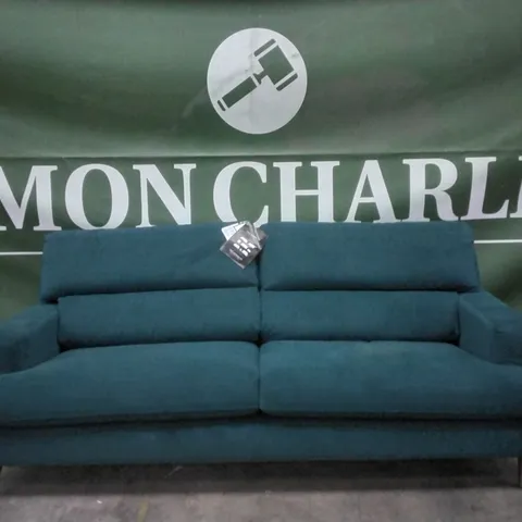 QUALITY BRITISH DESIGNER LOUNGE Co. TEAL FABRIC THREE SEATER SOFA